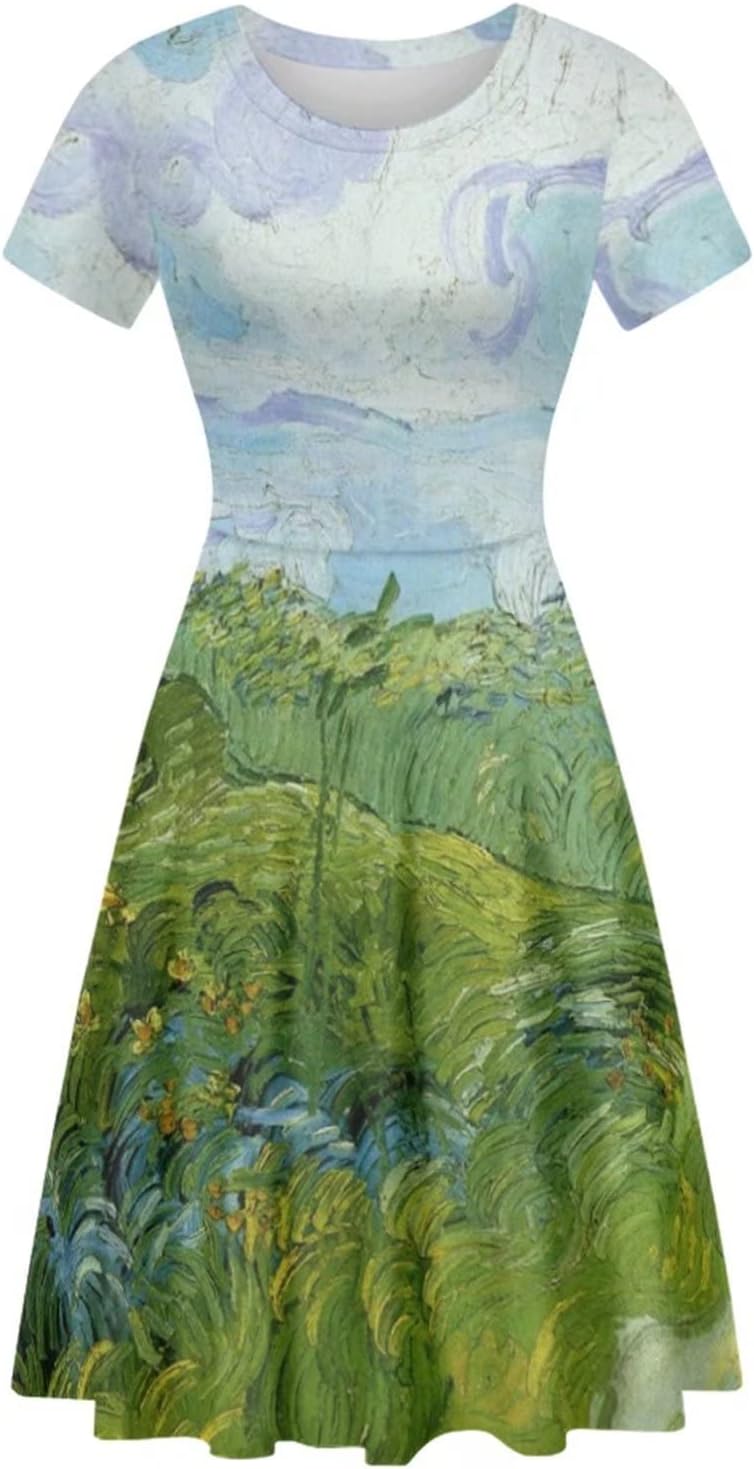 Belidome Women Summer Swing Midi Dress with Sleeves Causal Loose Fit Elegant Size S-4XL Clothes