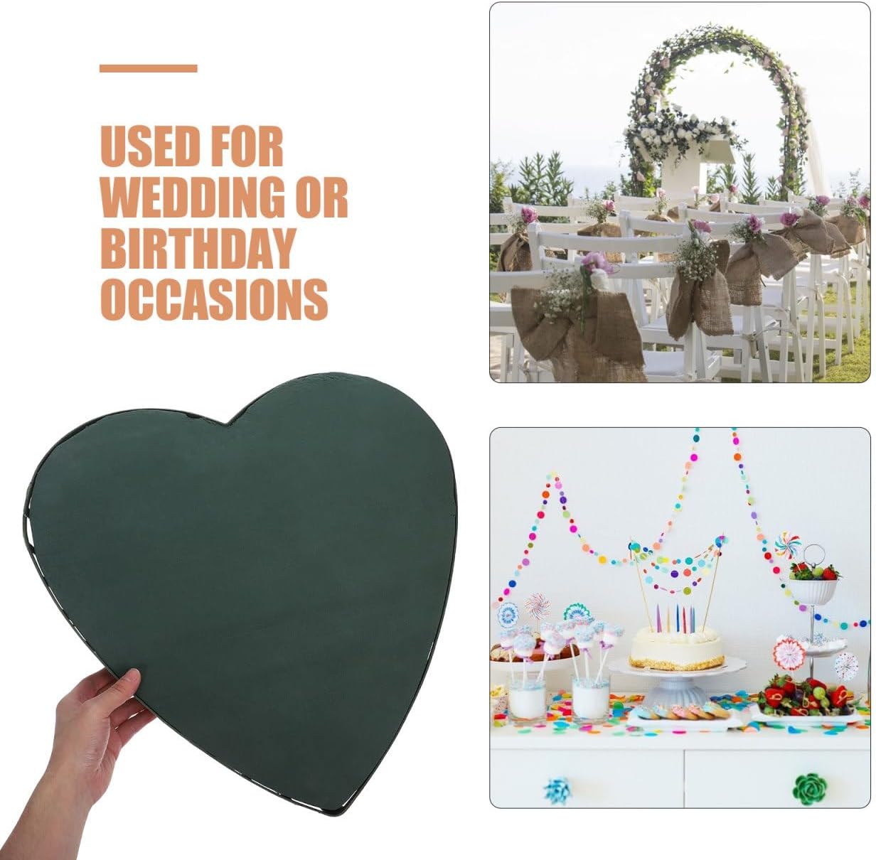 EXCEART Wedding Car Floral Mud Heart-Shaped Floral Foam with Suction Cup 18 Inch DIY Flower Arrangement Plate for Wedding Party Decoration
