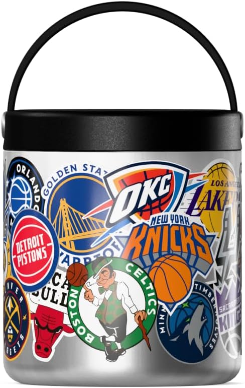 Hydrapeak NBA Officially Licensed All-Team Logo Sticker Print 25oz Stainless Steel Vacuum Insulated Food Jar with Handle, Wide Mouth Leak-Proof Soup Container for Adults, 10 Hours Hot & 16 Hours Cold