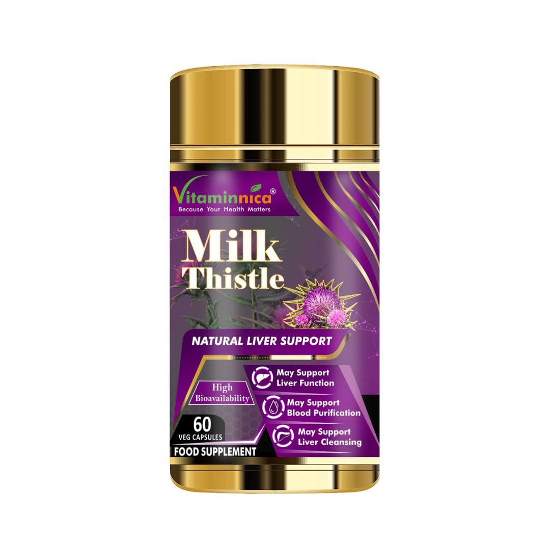 Vitaminnica Milk Thistle (350mg 20:1 Extract) | 80% Silymarin with Dandelion Root and Black Pepper Extract| 60 Veg Capsules | Support Liver Health | Liver Cleanse & Detox |