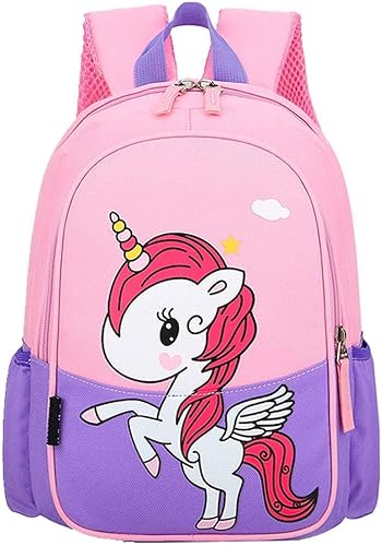 Miniatura 6 de Mochila de viaje preescolar de 11 pulgadas para niños pequeños (unicornio rosa y morado)