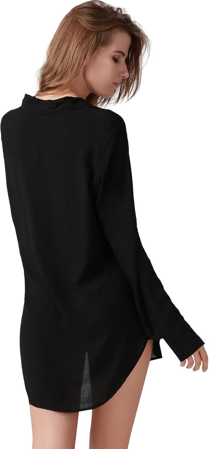 TOUSYEA Sleep Shirts for Women Button Down Shirts Long Sleeve Sleepwear Swimsuit Cover Ups Soft Pajama Tops - Image 3