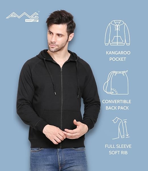 AWG ALL WEATHER GEAR Men's Regular Fit Convertible Zipper Hoodie Jacket - Hoodie and Sling Bag in One - Raglan Pattern, Stylish Jacket, Kangaroo Pocket and Front Zip