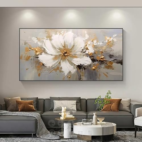 Rumlly Painting on Canvas Abstract White Flower Large Canvas Wall Art Minimalist Floral Prints Poster For Living Room Decor(40x70cm/Frameless)
