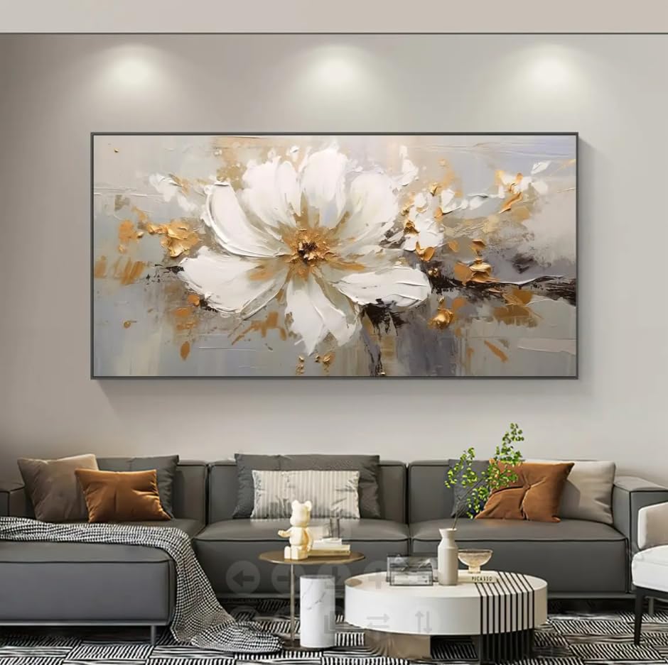Tableau sur toile de qualité supérieure fleur blanche et art mural minimaliste Rumlly salon