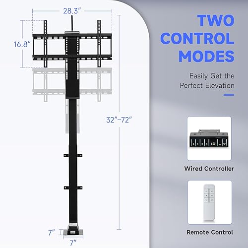 Miniatura 6 de CO-Z Elevador de TV motorizado para televisores de 32 a 70 pulgadas de hasta 600 x 400 VESA, soporte de TV de altura ajustable y soporte de pared
