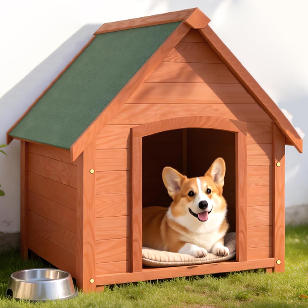 BAKAJI Cuccia per Animali Domestici in Legno di Cipresso, Casetta per Cani e Gatti con Tetto Spiovente Apribile, Casa da Esterno ed Interno Resistente Alle Intemperie con Tettoia Asfaltata, 85 x 65cm