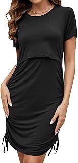 Sosolism Multifunctional Breastfeeding Dress for Women Summer Maternity Nursing Outfit Casual Short Sleeve Postpartum Clothes
