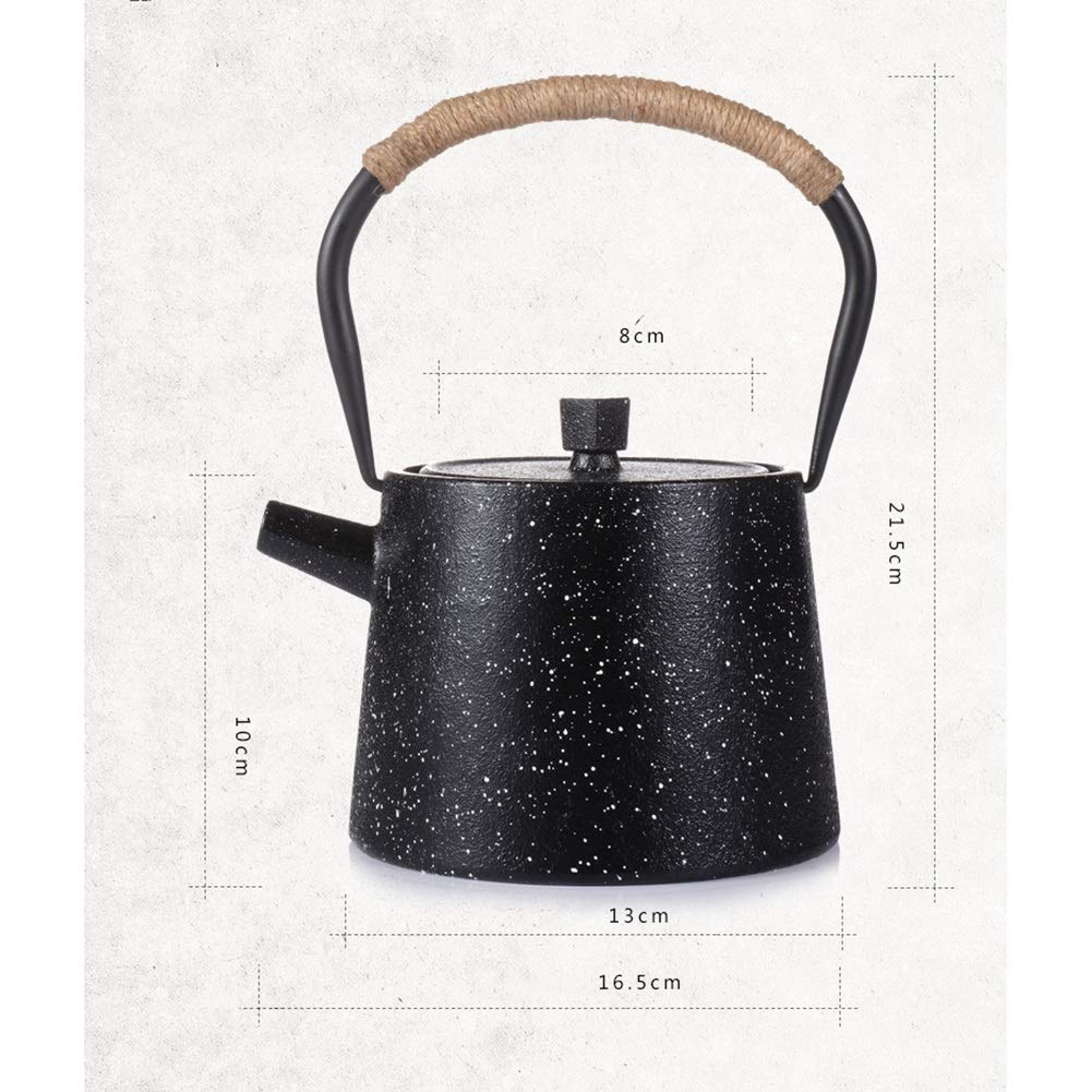 Porcelana Tetera de Hierro Fundido Tetera China Tetera casera Negra Gran Capacidad de 1200 ml de Esmalte Pared Interna