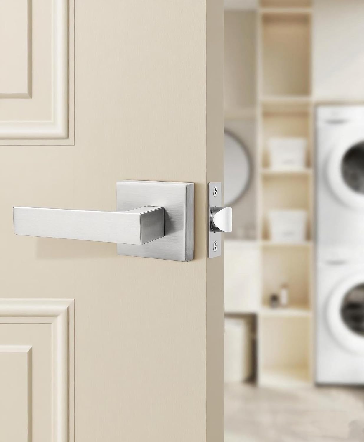 Probrico 5 Pack Square Door Lever Door Lock Handle Lockset Keyless Doorknobs Passage Knobs Lockset Interior Hallway Passage Closet in Satin Nickel