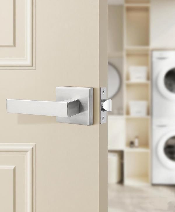 Probrico 2 Pack Square Door Lever Door Lock Handle Lockset Keyless Doorknobs Passage Knobs Lockset Interior Hallway Passage Closet in Satin Nickel by Probrico - Image 2