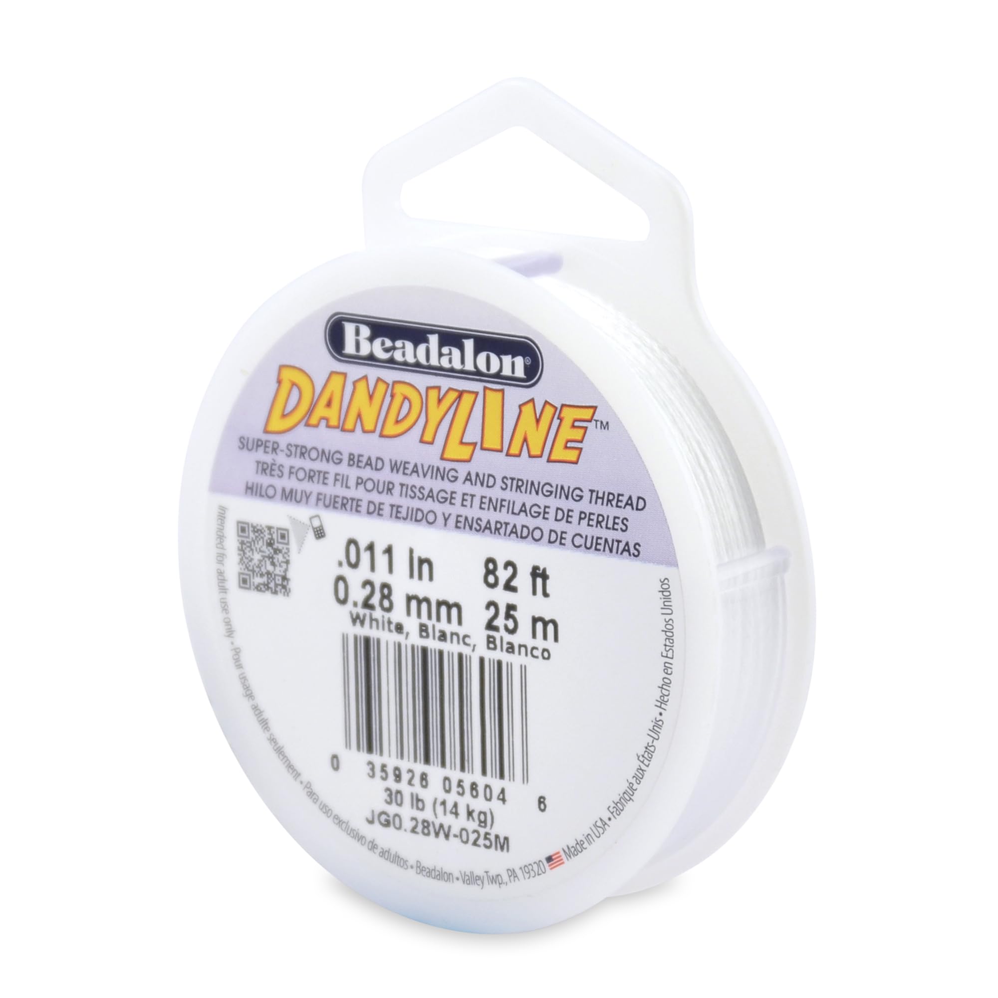 Hilo trenzado Beadalon JG0.28W-025M de 0,28 mm en blanco para manualidades y cuentas, 25 m