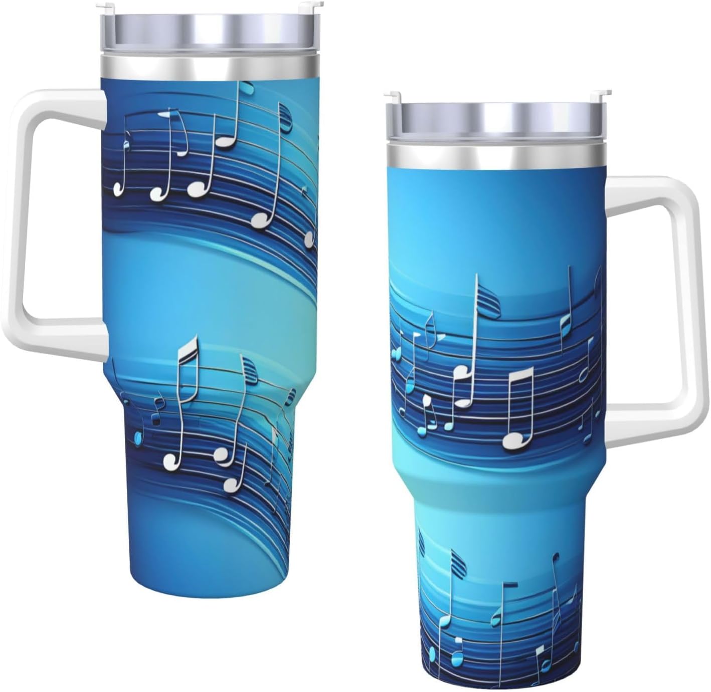 40 OZ Sky blue musical notes Print Ice Bully Cup with Handle Straw Lid Straw,Stainless Steel Tumbler Coffee Cup