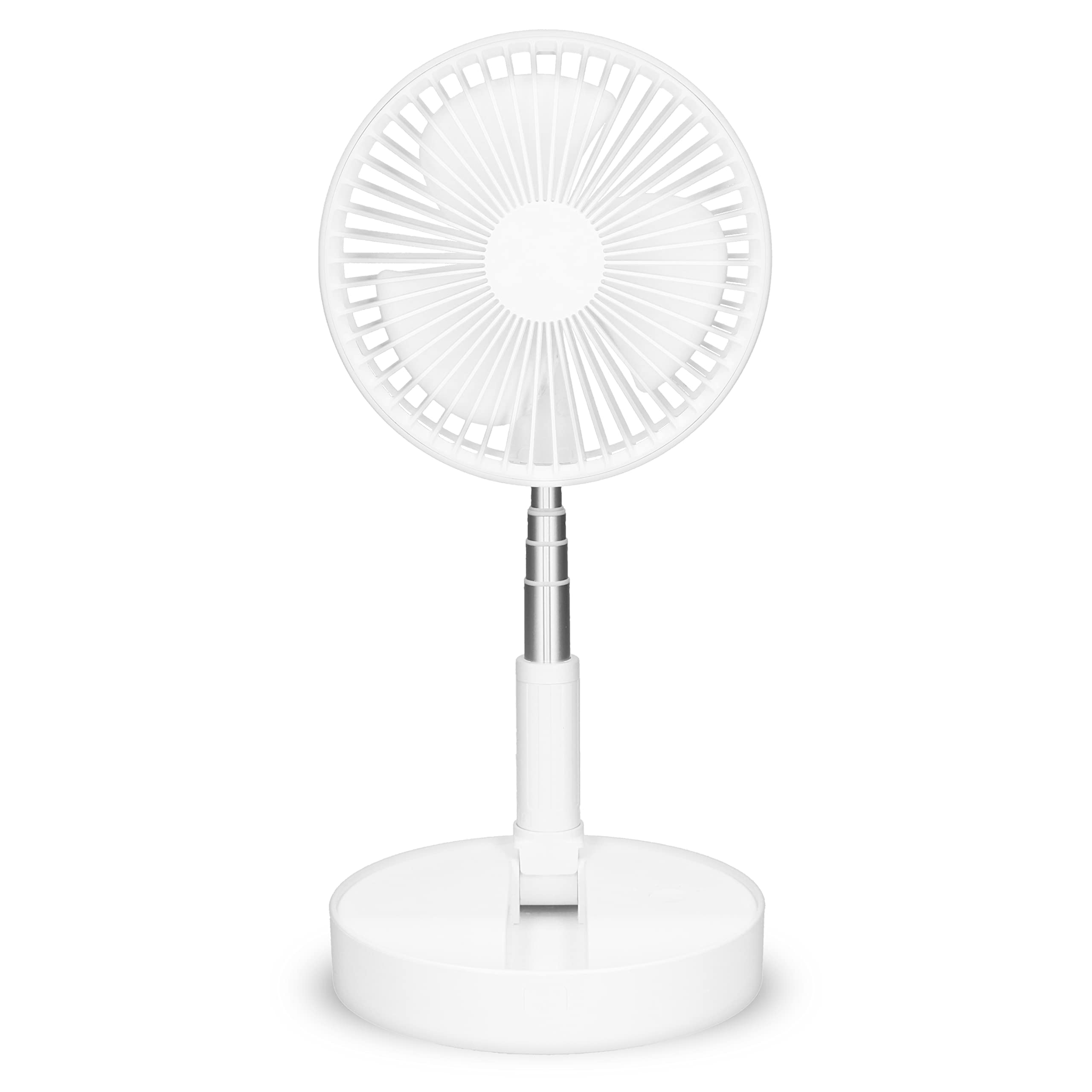 Trebs 99380 Ventilatore da tavolo - Portatile e alimentato a batteria - Supporto telescopico - Batteria 10000 mAh - 4 velocità - Bianco
