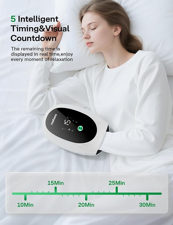 Medisana Hand Massager for Arthritis and Carpal Tunnel, 6 Modes 6 Intensities Hand Massager with Heat and Compression, Large LCD Display Full Hand & Wrist Massager,Mother's Day for Mom/Grandma/Wife