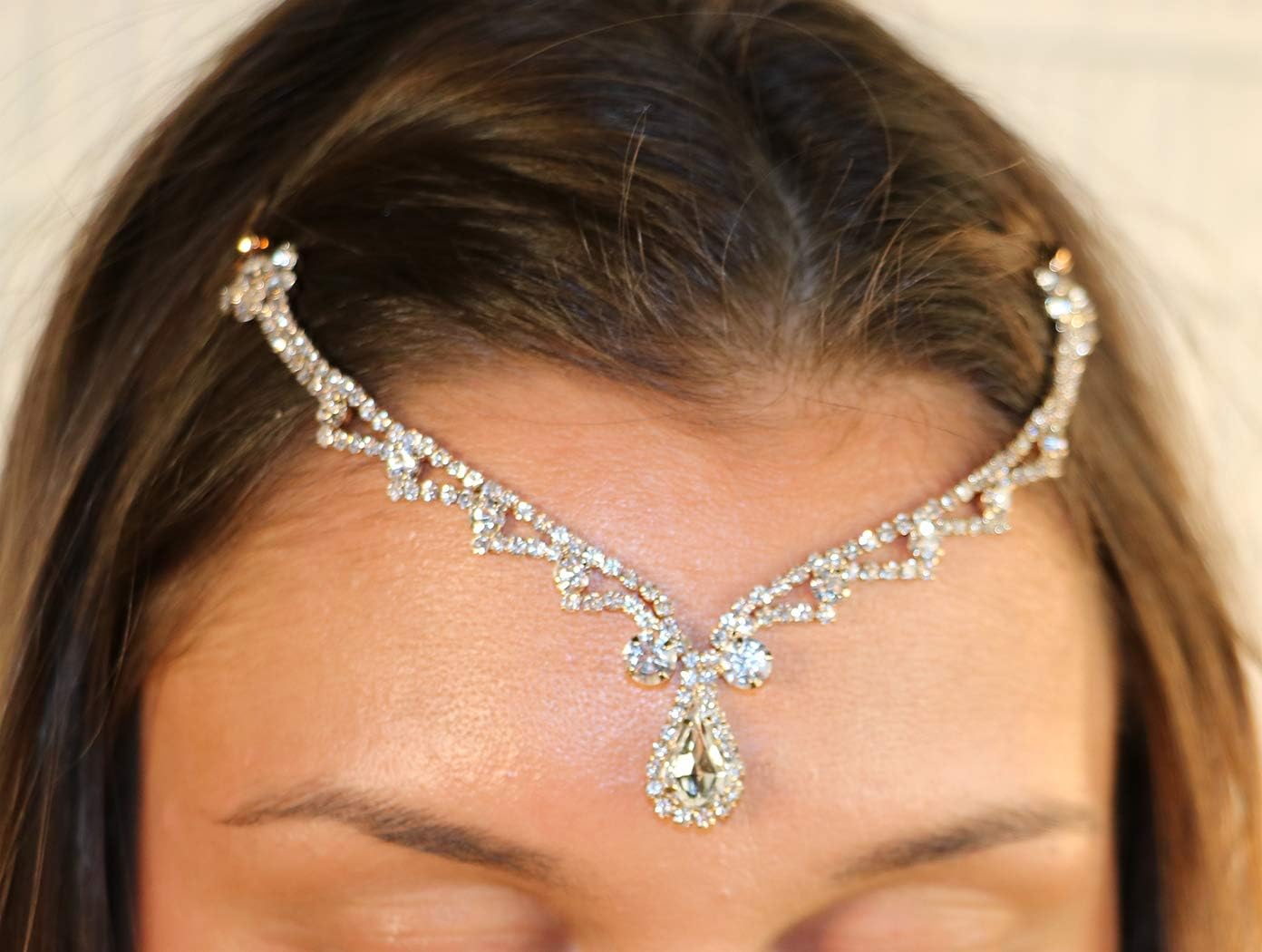 Rosemarie Collections Women's Stunning Crystal Rhinestone Tikka Hair Chain With Combs Circlete Diadem Bridal Headpiece