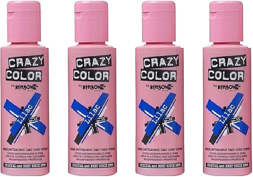 Crazy Colour Semi Permanent Hair Dye By Renbow Lilac No.55 (100ml) Box of 4