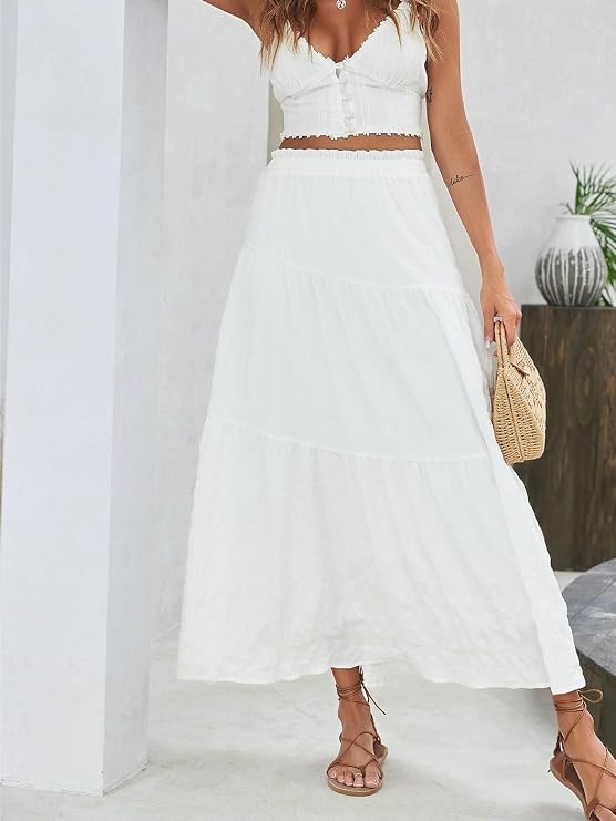 Summer Spring Womens Skirts High Waist Lettuce Trim Ruffle Hem