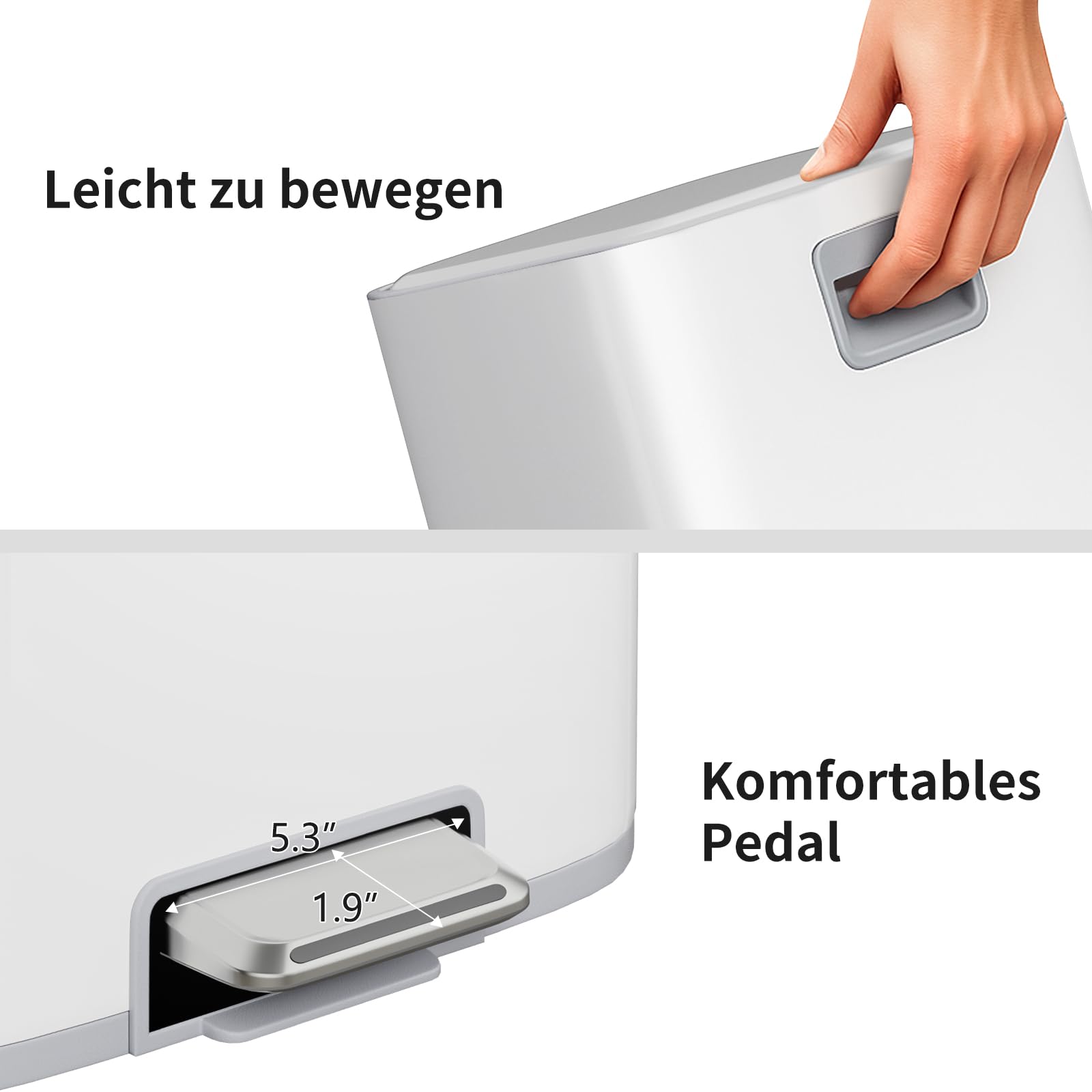 mVm Mülleimer Küche,30 Liter Abfalleimer mit Pedal,Treteimer mit Inneneimer aus Kunststoff,Tretmülleimer mit Deckel,Softclose, Offenhaltefunktion,Fußpedal,Edelstahl,für Bad oder Büro