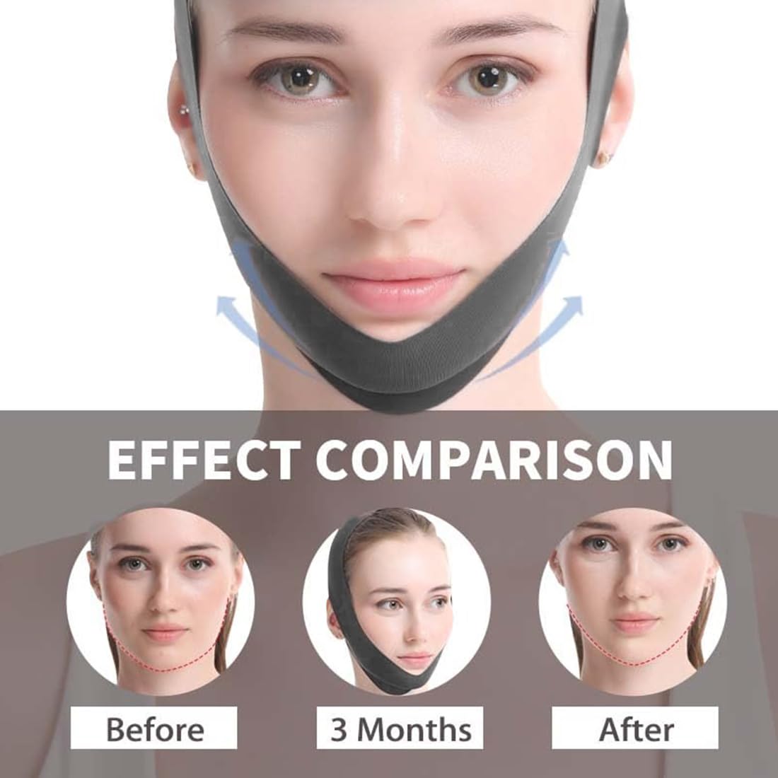 V Line Lifting Mask Doble Reductor de Barbilla Cinturón de Elevación de Estiramiento Facial Correa Facial Reutilizable y Ajustable,Se puede utilizar en cualquier momentos,negro