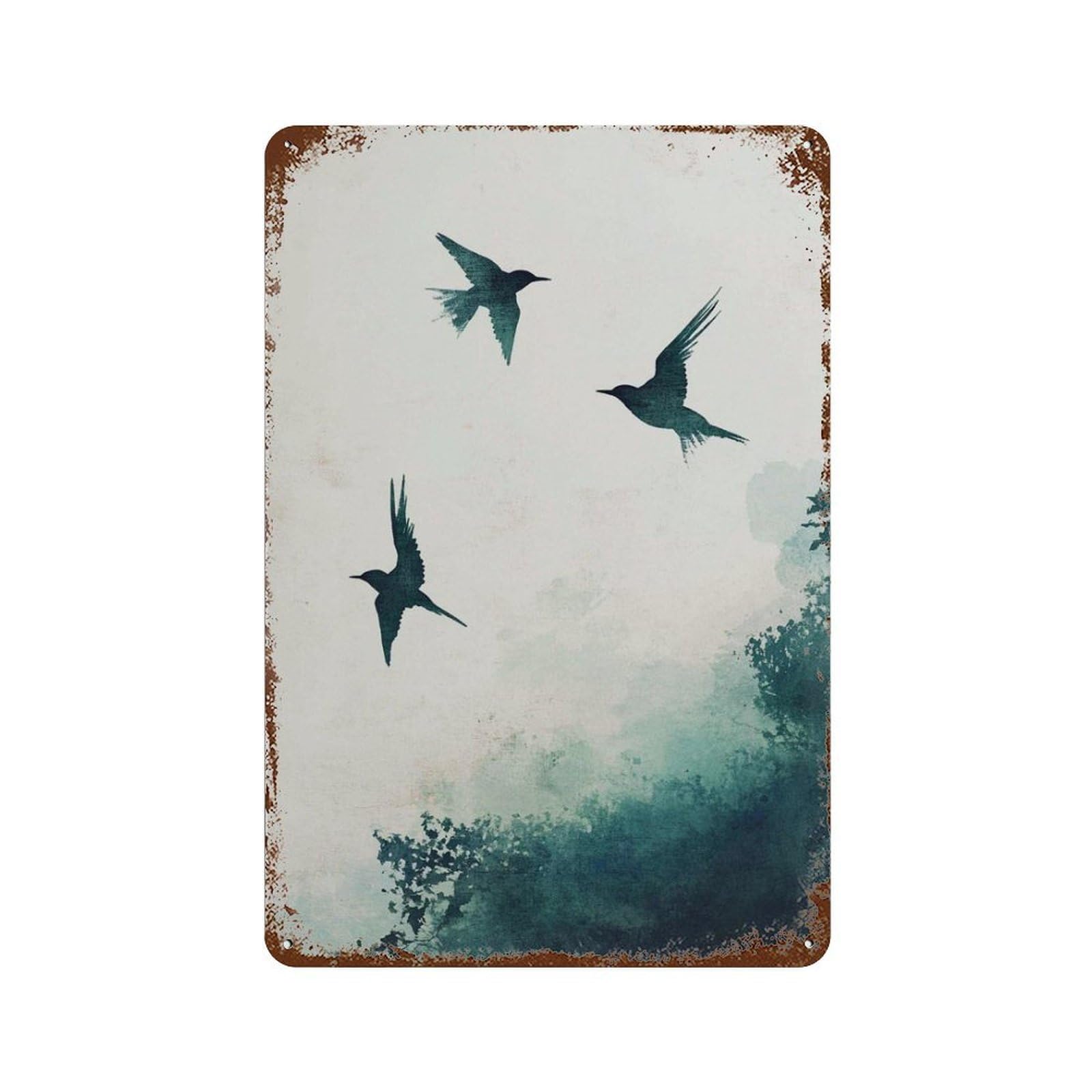 xiaoxiaoshen Birds in Flight Minimalist Nature Flying And Soft Green Background Abstract Tran Wall Decor Art Metal Tin Poster Modern Home Decor Art Home Bar Shop Decorations Vintage Sign 30x20cm