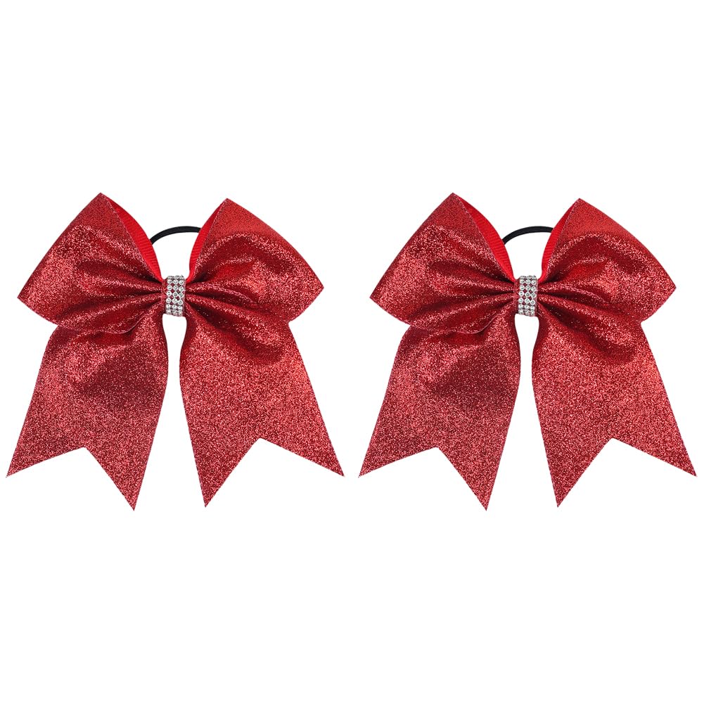 2 Stück Cheerleading-Schleifen Mit Pailletten, 20,3 Cm Groß – Für Pferdeschwanz, Cheerleader, Sportevents, Farbe Rot
