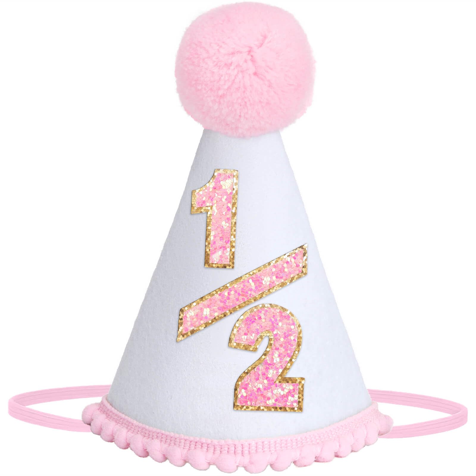DRESHOW 1/2 Birthday Baby Party Hat Half Birthday Cone Party Hats with Pom Poms 6 Months Cake Smash Photo Props Headwear Decor for Girls Boys