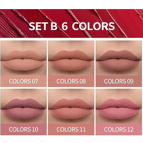 Miniatura 2 de BONNIE CHOICE Juego de 6 lápices labiales color nude, juego de lápices labiales líquidos mate de larga duración, taza antiadherente, no se decolora,