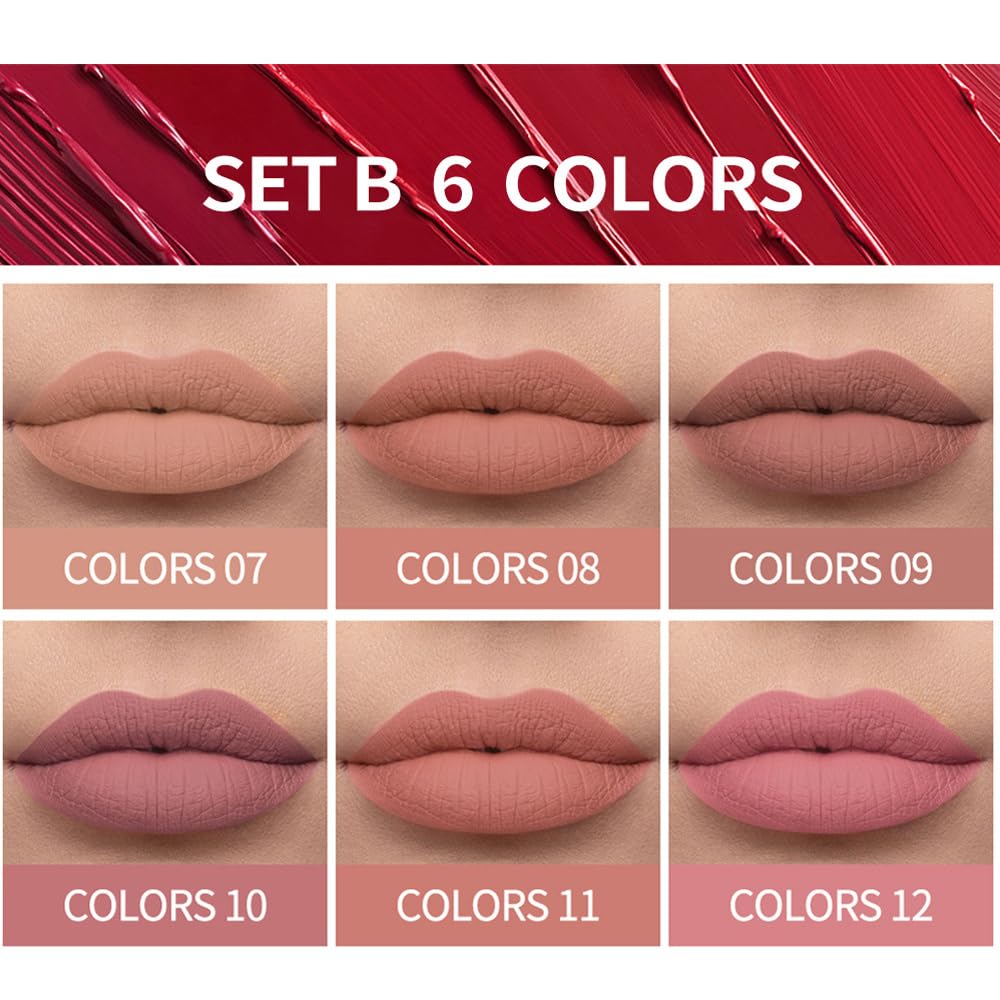 Juego de 6 lápices labiales líquidos mate nude, impermeables, de larga duración, antiadherentes, lápiz labial nude, 24 horas, no se decolora, brillo de labios profesional, maquillaje 2