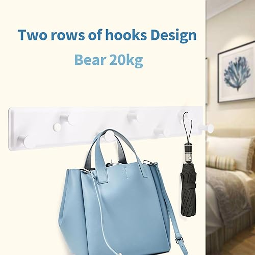 Miniatura 4 de AJLTPA Perchero de pared, perchero de pared blanco atornillado, ganchos de puerta de metal para colgar sombreros, toallas, ropa con 7 rieles