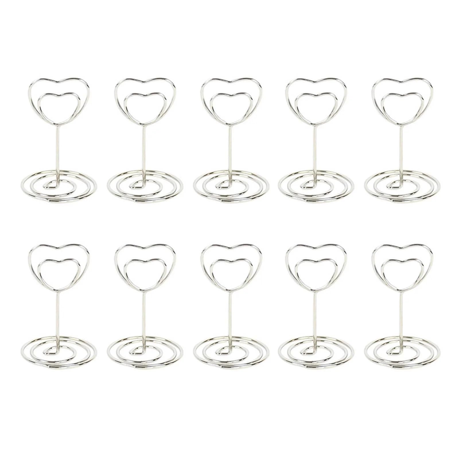 GOXQIT 24pcs Table Number Holders Metal Place Card Holder Photo Clip Stand Wedding Name Sign Graduation Party Home Office For Party(Silver heart)
