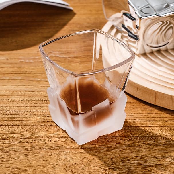 Ceramic Joe Ice Cube Sculpted Hand-crafted Glass Glasses with Square Frosted Surfaces for Whiskey Glasses (Frosted Glass 4PCS)