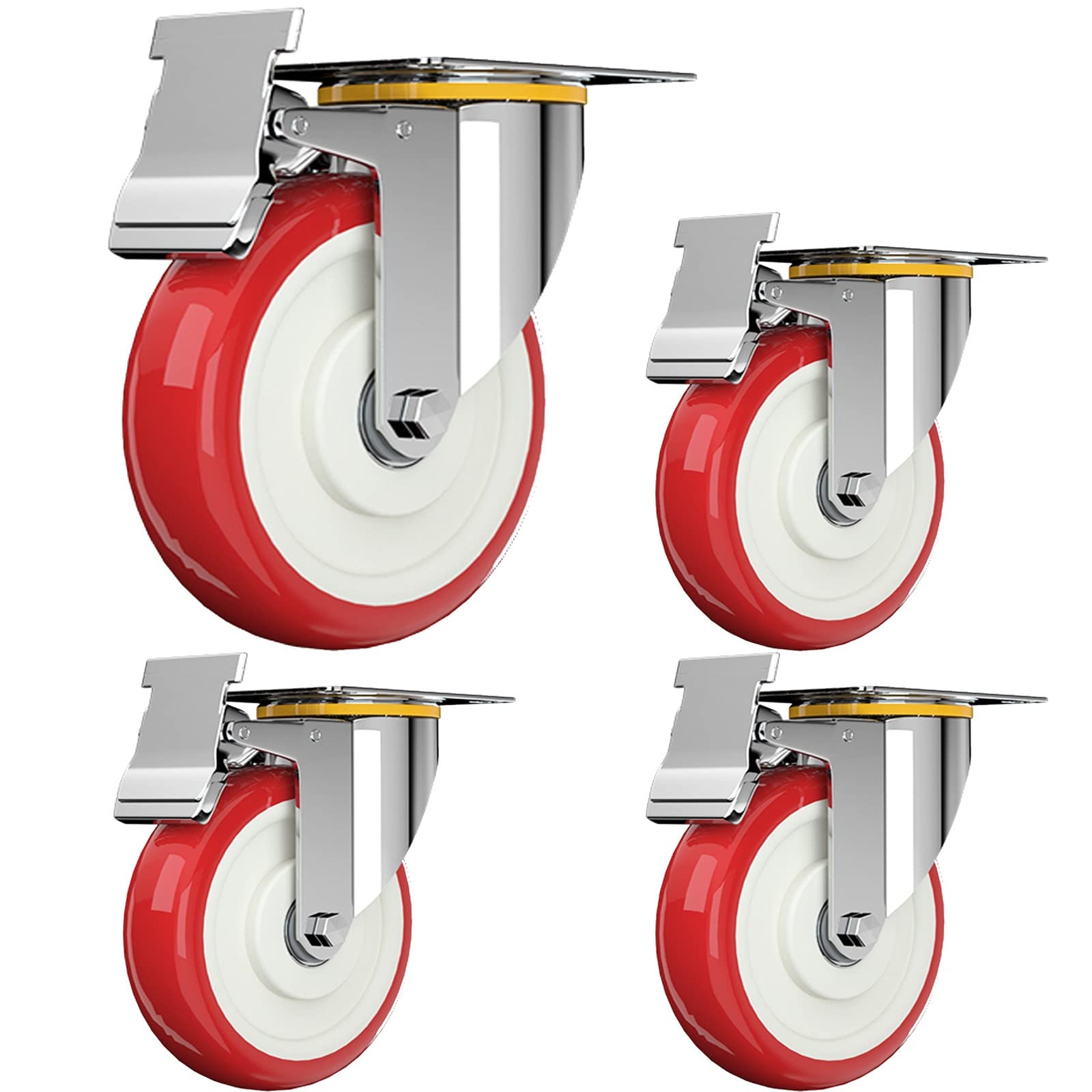 GYRAZXS Heavy Duty Swivel Casters 4 Silent Polyurethane Wheels with Side Brakes Swivel Plate Design Ideal for Industrial Use High Load Capacity Smooth Movement