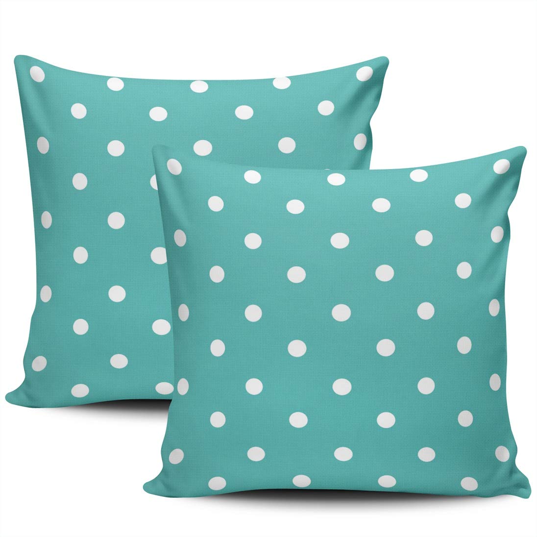 KELEMO Home Set of 2 Pillow Case Aqua Mint and Turquoise White Polka Dot on Teal Throw Pillow Covers Cushion Decorative Pillowcase Square 18 x 18