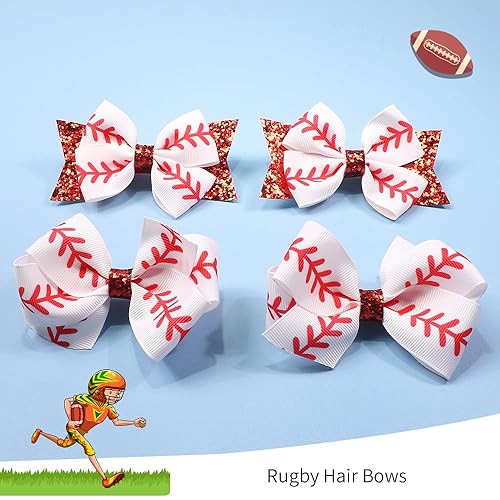 Miniatura 2 de Juego de pinzas para el pelo, pasadores y lazos con temática de béisbol para niñas (B4-Set de 4 piezas)