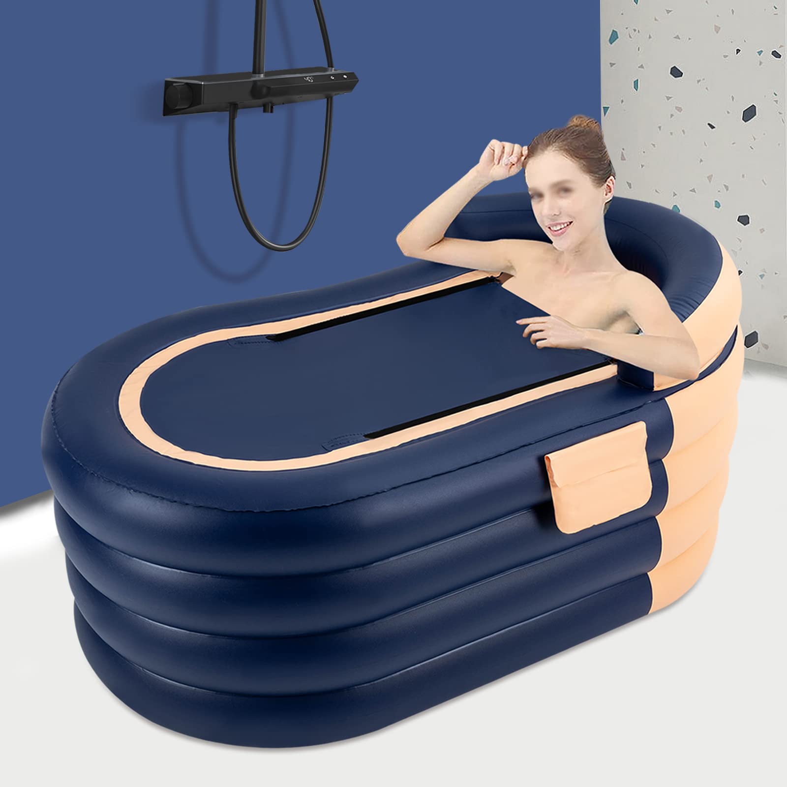 Baignoire gonflable de qualité supérieure pour adulte [Baignoire pliable] - XXL gonflable avec jacuzzi et protection antidérapante - Jusqu'à 100 kg/1,8 m - PVC épais (350 g) pour l'intérieur et