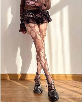 Women's Ripped Fishnet Tights, Irregular Distressed Hole Mesh Stockings, Y2k Lace Sheer Pantyhose
