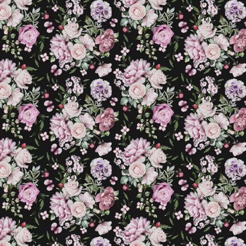 DecorKing Wallpaper Self Adhesive Wall Covering Bold Blooms on Black Background (41cm x 244cm)