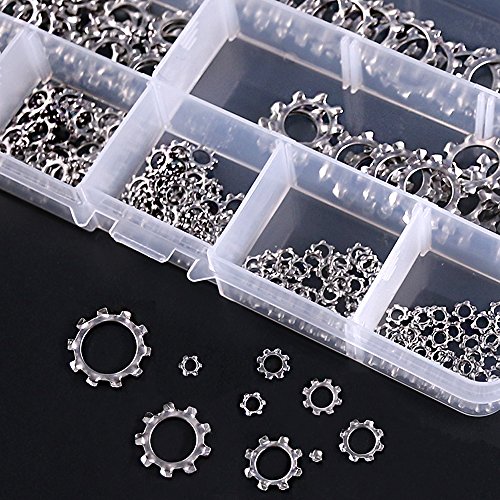 Hilitchi 300-Pcs [8-Size] 304 Stainless Steel External Tooth Star Lock Washers Assortment Set - Size Included: M2 M3 M4 M5 M6 M8 M10 M12 #TOP6