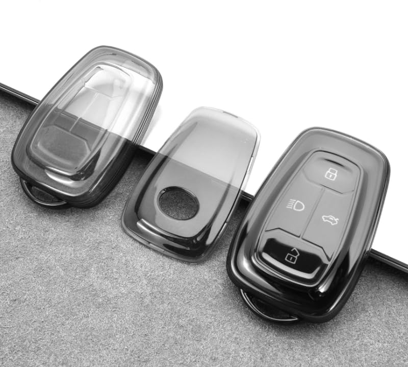 Image of Car Key Cover Key Shell of TPU Material Compatible withTata Nexon, Harrier, Tiago EV, Altroz, Tigor, Safari, Nexon EV, Punch, Punch EV 4 Button Smart Key (Transparent Black)
