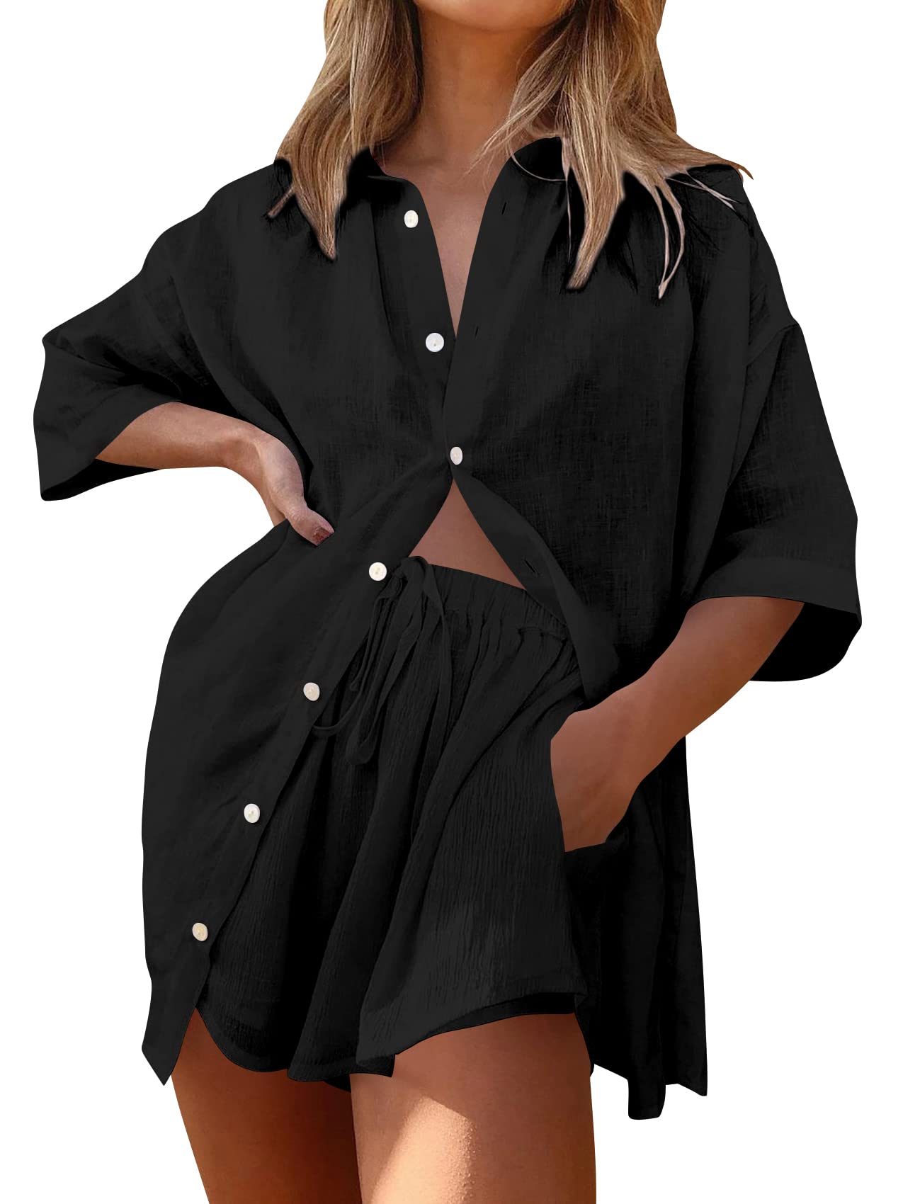 Photo 1 of 2 pack bundle
Gafeng Womens 2 Pieces Linen Set V Neck Short Sleeve Button Down Shirt Blouses & Shorts Summer Loose Fit Outfits Small Black
Aotasely Women's Sexy Square Neck Bodice Dresses Long Sleeve Side Slit A-Line Mini Dress Cocktail Party Club Dress X