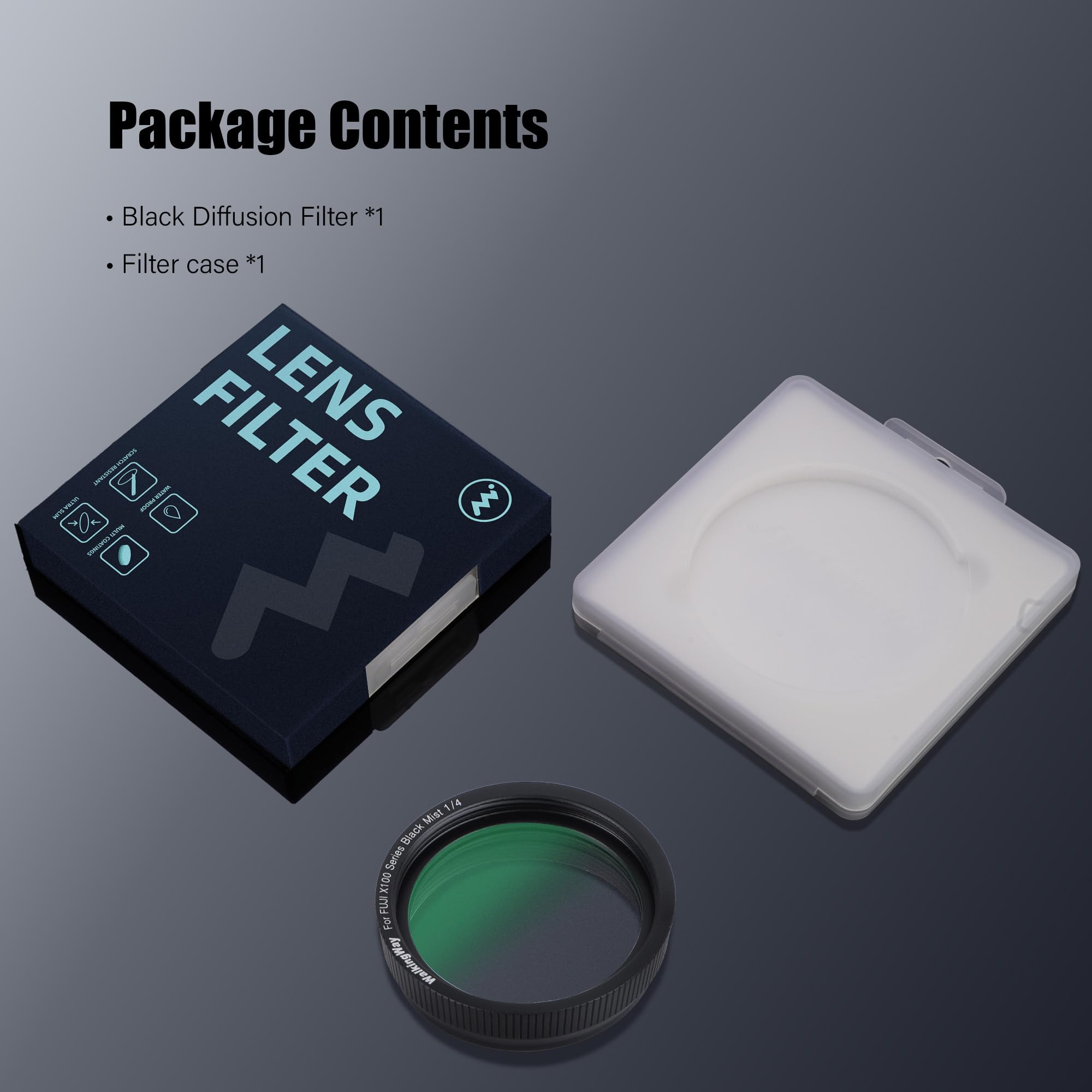 Walking Way Filtre Diffusion Noire 1/4, Filtre Objectif Effet Brume, Verre Optique 28 Couches, Compatible avec Serie X100 (X100, X100S, X100F, X100T, X100V, X100VI)