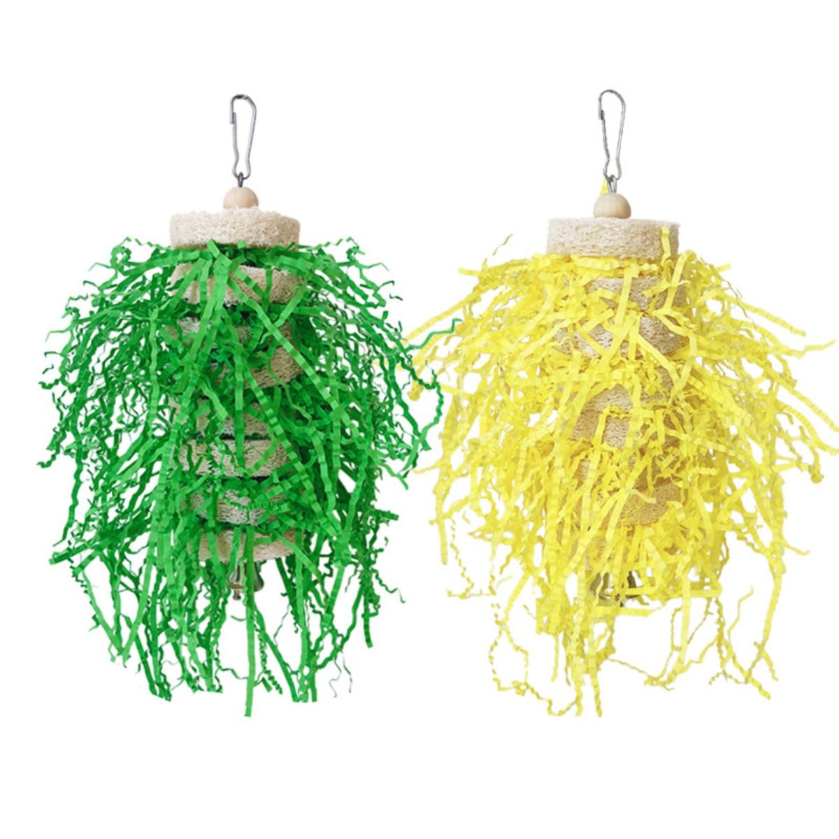 Bird Toys Parrots Parakeet Loofah Chewing and Shredding Toy – Foraging Hanging and Enrichment Cage Accessories for Lovebirds Cockatiels Conures African Greys Cockatoo (Yellow) - image 8