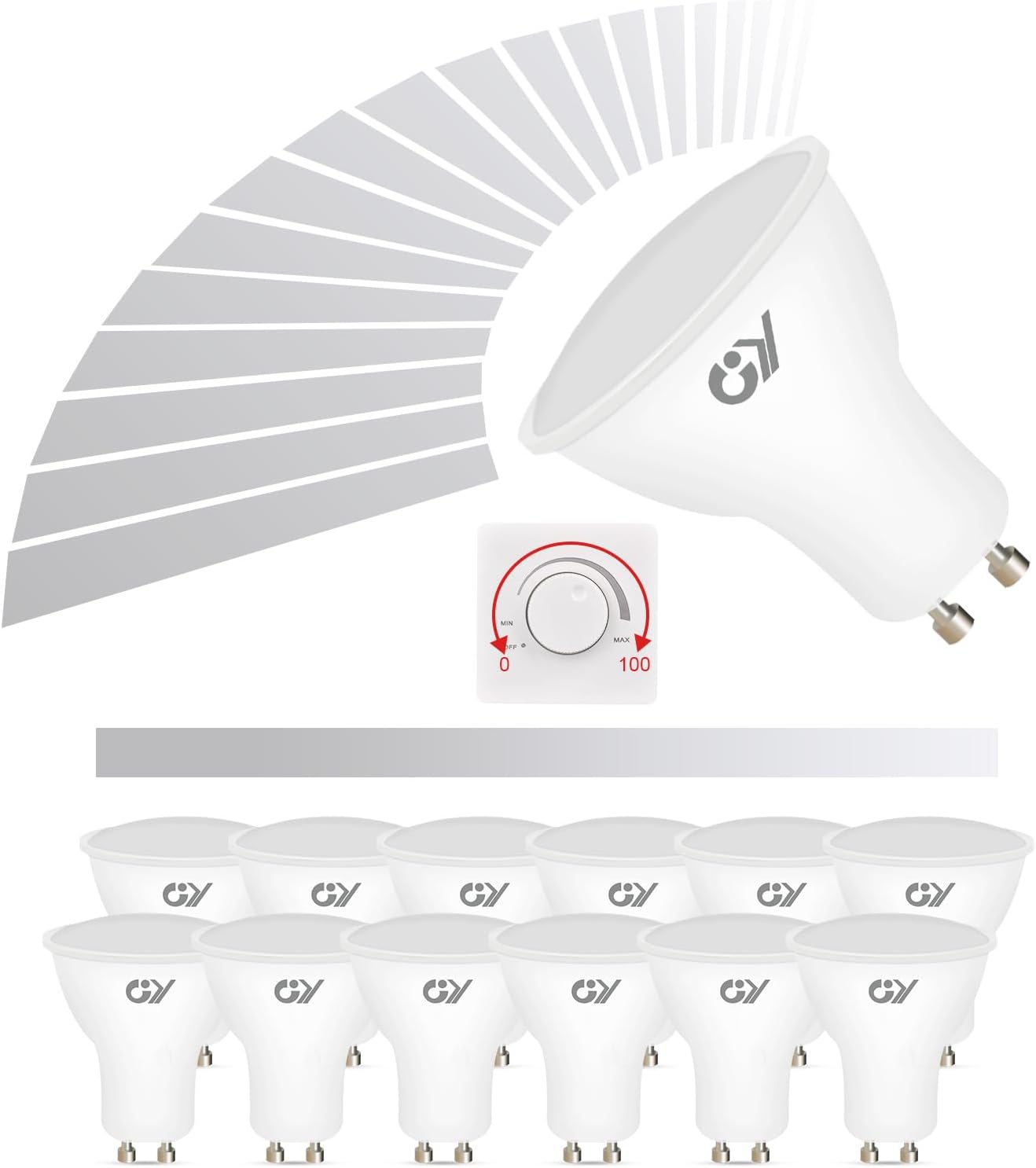GY Dimmable GU10 LED Bulb, 530 Lumens 6500K Cool White – 7 W (Equivalent to 60 W) Spotlight with 110° Beam Angle, GU10 LED Dimmable Bulb (12 Units)