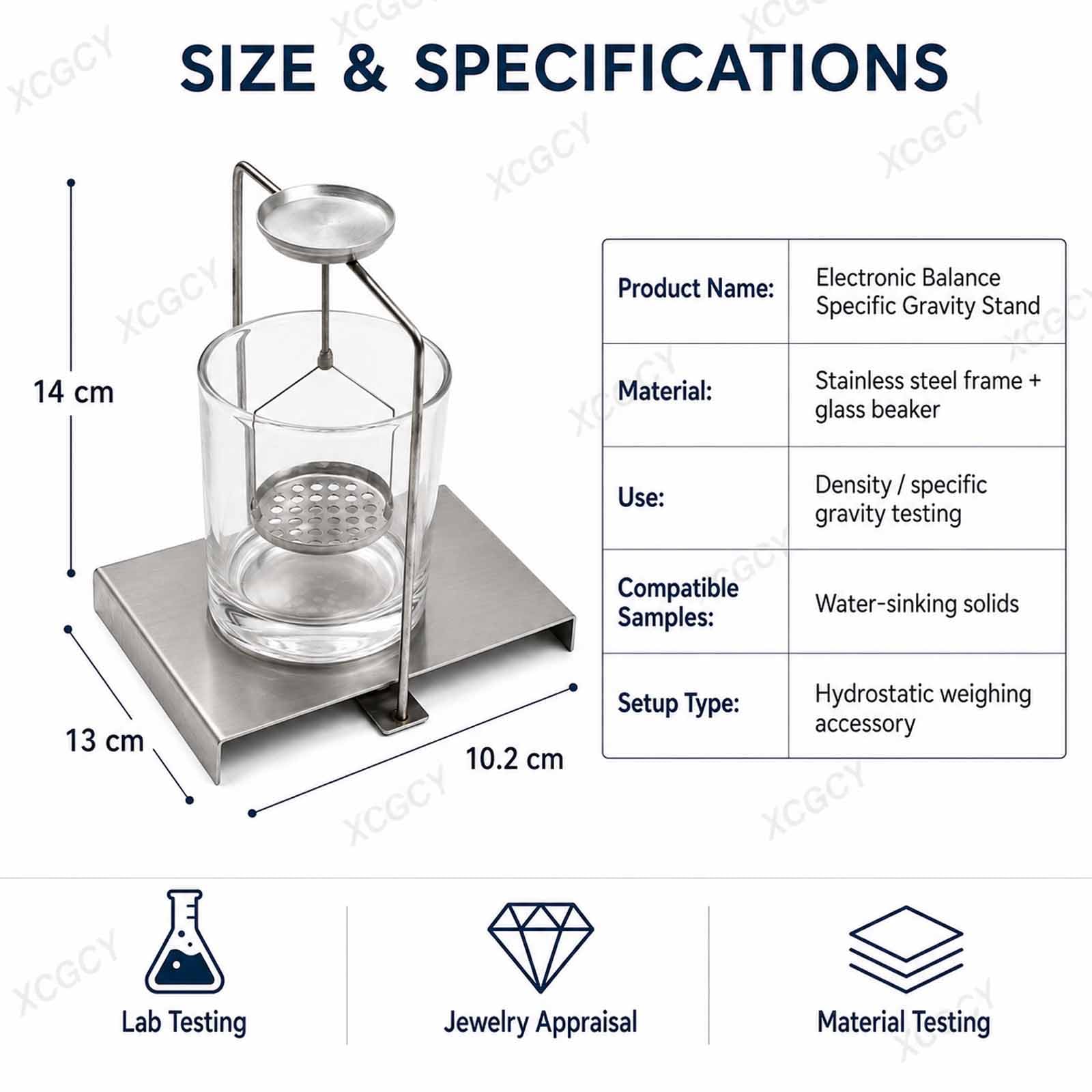Marco para Determinar La Densidad Específica, Kit para Determinar La Densidad, Accesorio De Pesaje Hidrostático con Vaso, Soporte Metálico, Bandeja Base para Gemas Y Laboratorio