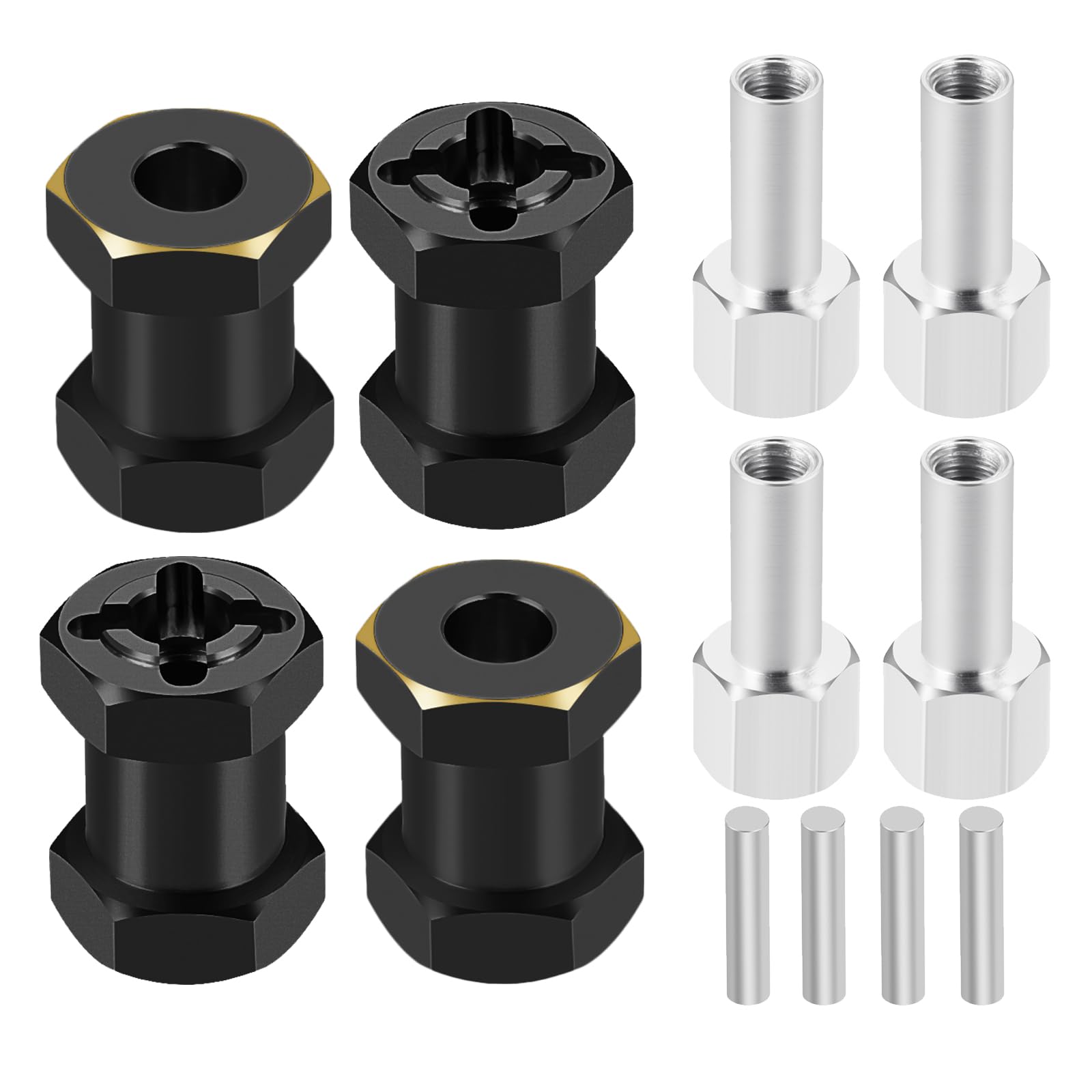 JGGZONE 4PCS 12mm Hex Drive Hubs Combiner Coupler Counterweight Brass Extended Hex Wheel Hubs 17mm/20mm/25mm Thick Wheel Spacers Offsets for 1/10 SCX10 90046 D90 RC Crawler Car Upgrades (17mm)