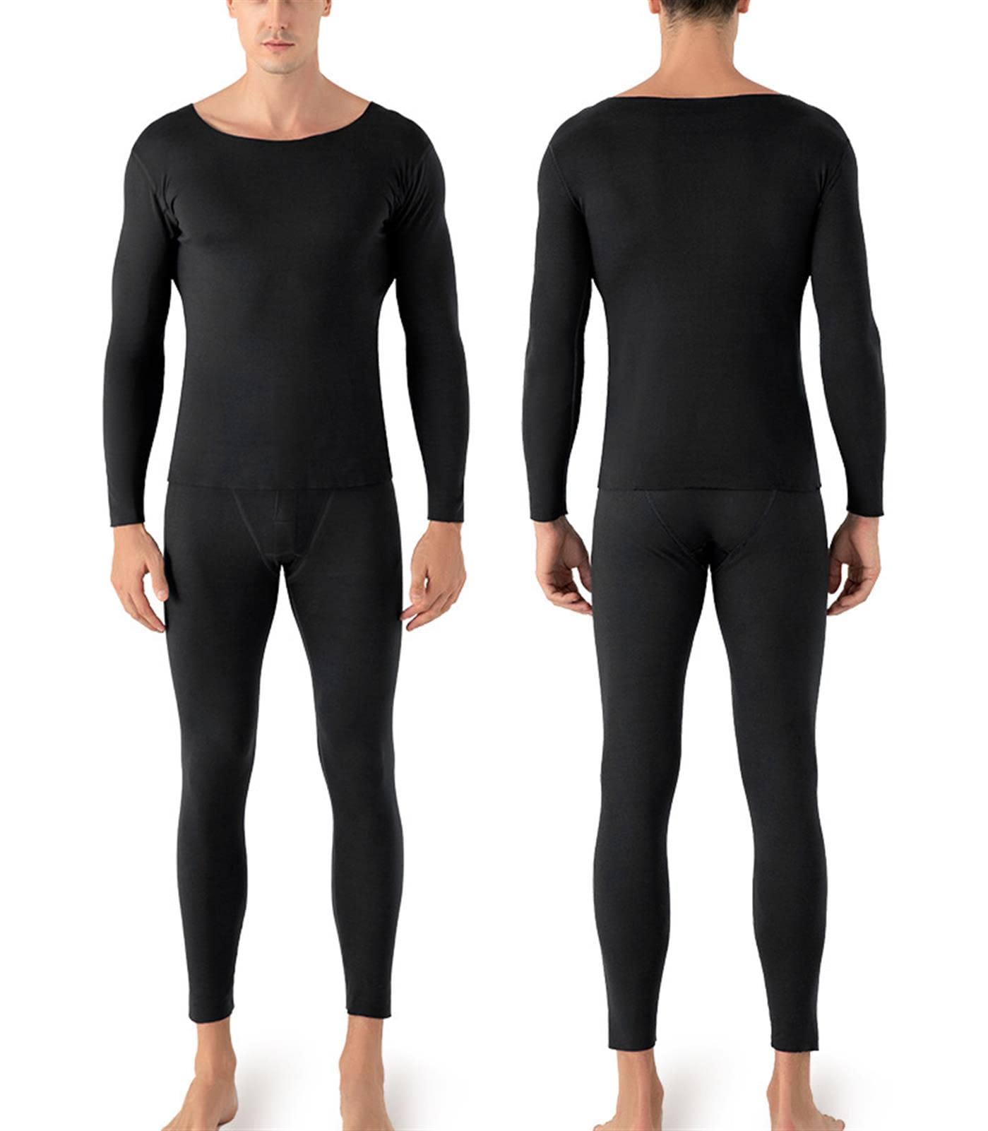 Set di Biancheria Intima Termica da Uomo Girocollo Manica Lunga Strato di Base Top Bottom Camicia Autunno Inverno Abbigliamento e Pantaloni Set di Pantaloni (Black Medium)