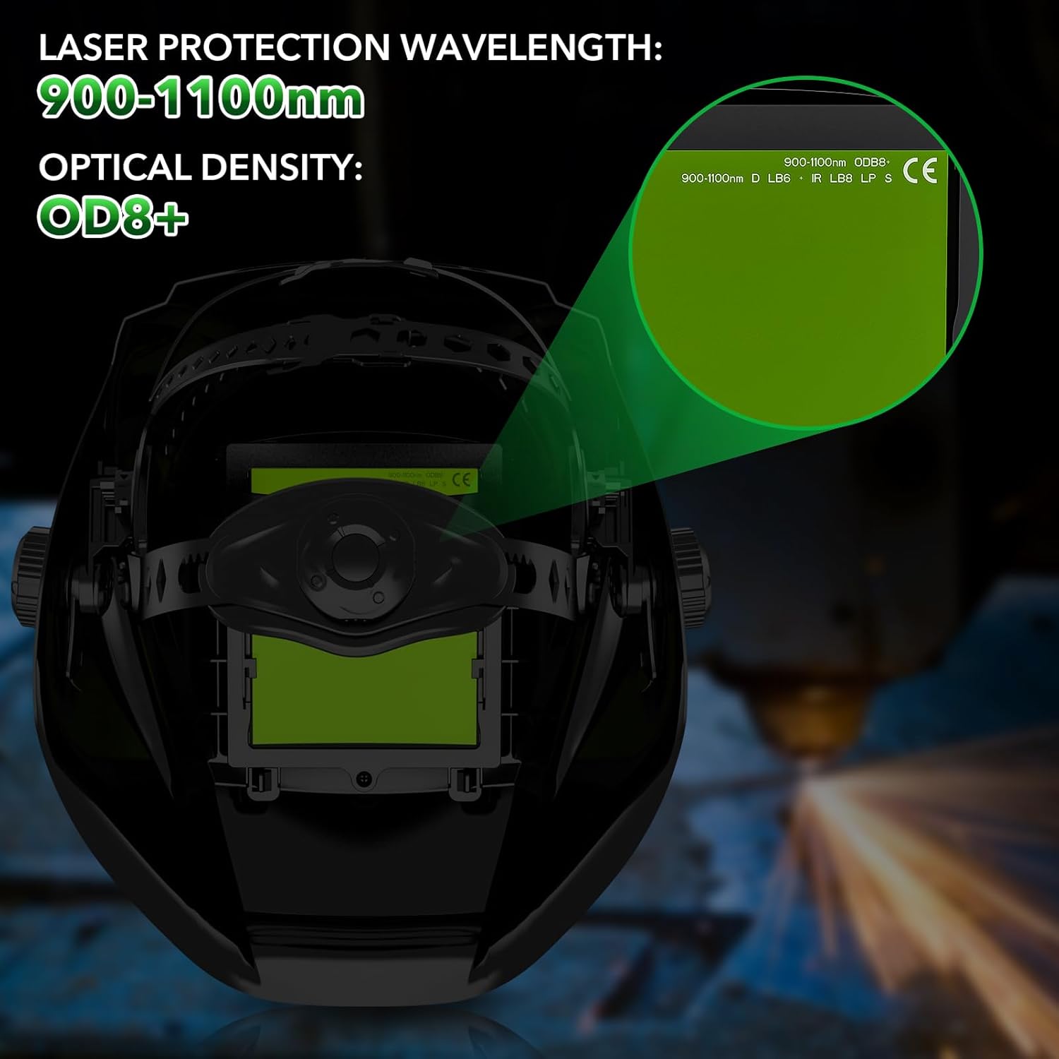Laser Welding Helmet OD8+ 190nm-450nm&900nm-1100nm Large Viewing Laser Safety Helmet Protective Mask Eye Protection for Laser Welding/Laser Cutting/Laser Cleaning/Laser Marking