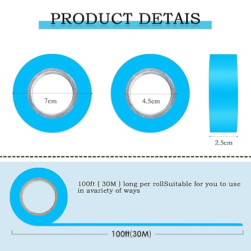 Miniatura 130 de Paquete de 10 cintas de señalización roja, rollo de marcado de neón de cinta de plástico no adhesivo, 1 pulgada x 2000 pies, cinta de marcado
