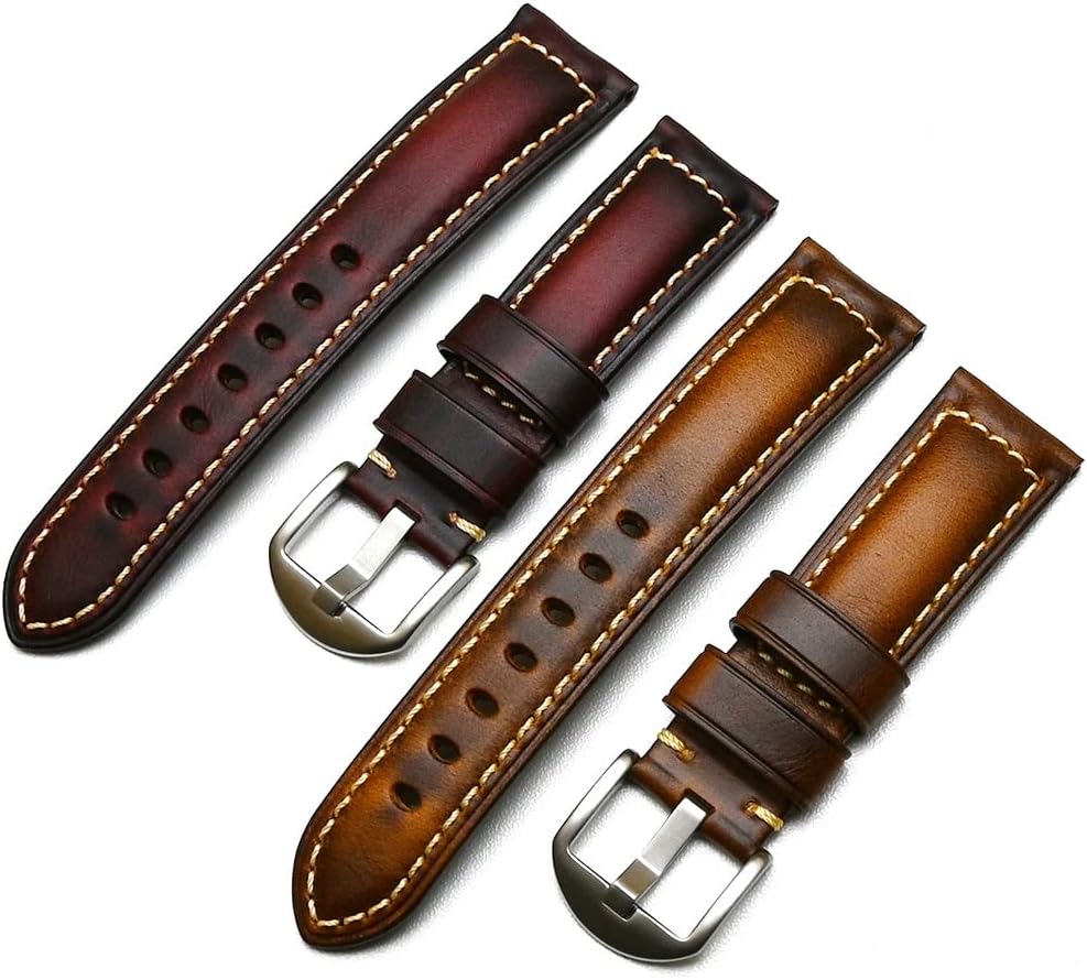Handmade Brown Black Leather Strap Men's Straps Pin Buckle Stainless Steel
